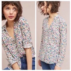 Maeve White and Pink Blouse Elegant Top